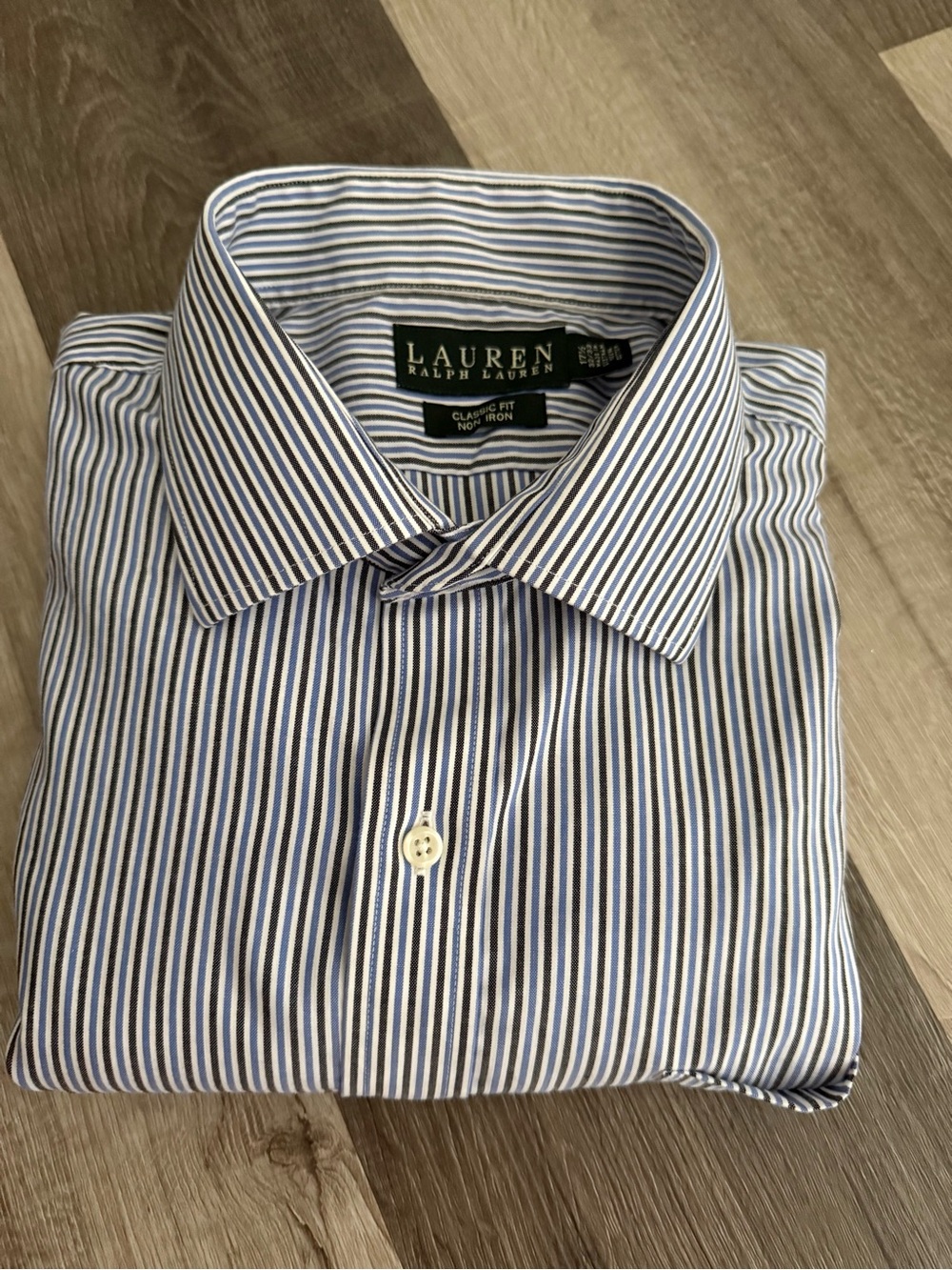 Lauren Ralph Lauren White Shirt with Blue & Navy Pinstripes